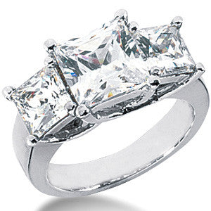 5.9ct (8mm/6mm) Princess Moissanite Three Stone Ring