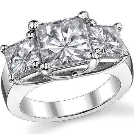 5.3ct (8mm/5.5mm) Princess cut Moissanite Three Stone Ring