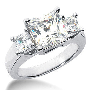 4.1ct (8mm/4mm) Princess Moissanite Three Stone Ring