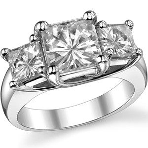 4.25ct (7.5mm/5mm) Princess cut Moissanite Three Stone Ring