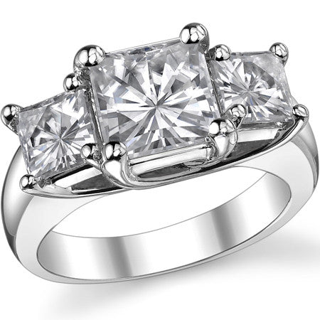 4.25ct (7.5mm/5mm) Princess cut Moissanite Three Stone Ring