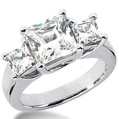 3.8ct (7.5mm/4.5mm) Princess Moissanite Three Stone Ring