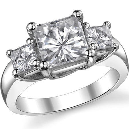 3.5ct (7.5mm/4mm) Princess cut Moissanite Three Stone Ring