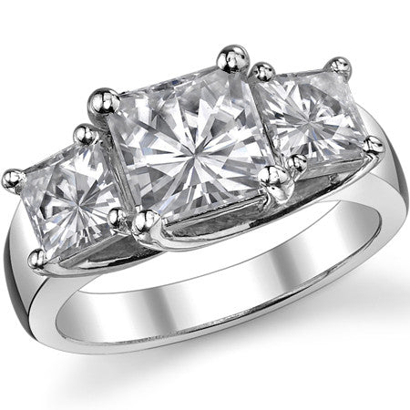 3.8ct (7mm/5mm) Princess cut Moissanite Three Stone Ring