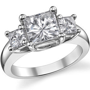 3.34ct (7mm/4.5mm) Princess cut Moissanite Three Stone Ring