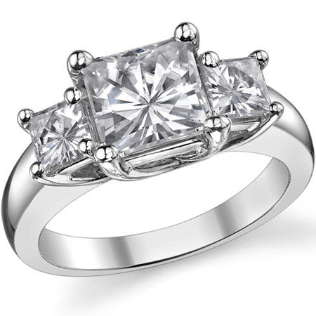 3.34ct (7mm/4.5mm) Princess cut Moissanite Three Stone Ring