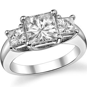 3.0ct (7mm/4mm) Princess cut Moissanite Three Stone Ring