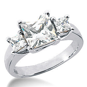 2.7ct (7mm/3.5mm) Princess Moissanite Three Stone Ring