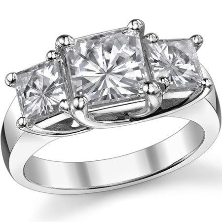 3.36ct (6.5mm/5mm) Princess cut Moissanite Three Stone Ring