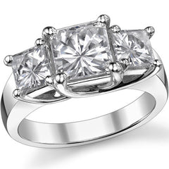 3.36ct (6.5mm/5mm) Princess cut Moissanite Three Stone Ring