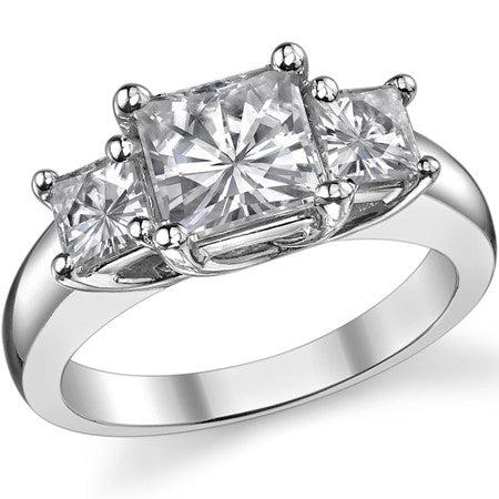 2.6ct (6.5mm/4mm) Princess cut Moissanite Three Stone Ring