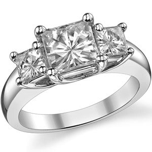 2.6ct (6.5mm/4mm) Princess cut Moissanite Three Stone Ring