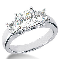 2.2ct (6mm/4mm) Princess Moissanite Three Stone Ring