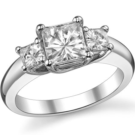 2.5ct (6mm/4.5mm) Princess cut Moissanite Three Stone Ring