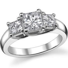 2.2ct (5.5mm/4.5mm) Princess cut Moissanite Three Stone Ring