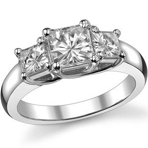 2.2ct (5.5mm/4.5mm) Princess cut Moissanite Three Stone Ring