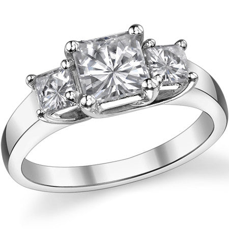 1.6ct (5.5mm/3.5mm) Princess cut Moissanite Three Stone Ring
