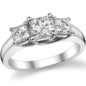 1.7ct (5mm/4mm) Princess cut Moissanite Three Stone Ring