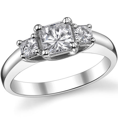 1.2ct (5mm/3mm) Princess cut Moissanite Three Stone Ring