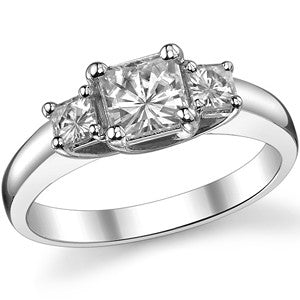 1.2ct (5mm/3mm) Princess cut Moissanite Three Stone Ring