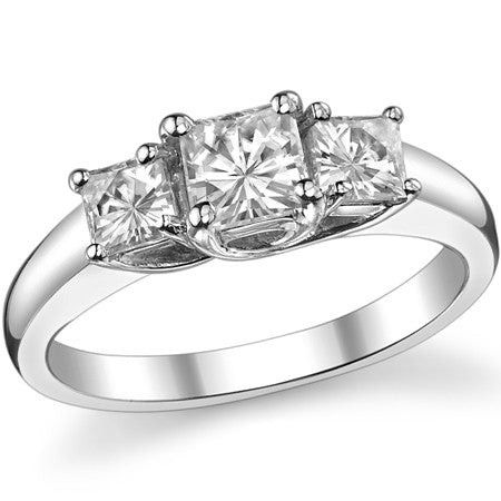 1.15ct (4.5mm/3.5mm) Princess cut Moissanite Three Stone Ring