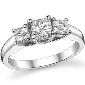 1.15ct (4.5mm/3.5mm) Princess cut Moissanite Three Stone Ring