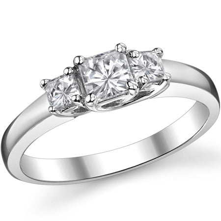 0.8ct (4mm/3mm) Princess cut Moissanite Three Stone Ring