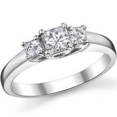 0.8ct (4mm/3mm) Princess cut Moissanite Three Stone Ring