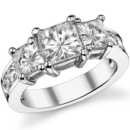 4.8ct (6.5mm/5mm) Princess cut Moissanite Three Stone Ring