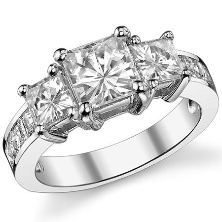 4.2ct (6.5mm/4.5mm) Princess cut Moissanite Three Stone Ring