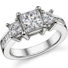 3.2ct (6.5mm/4mm) Princess cut Moissanite Three Stone Ring