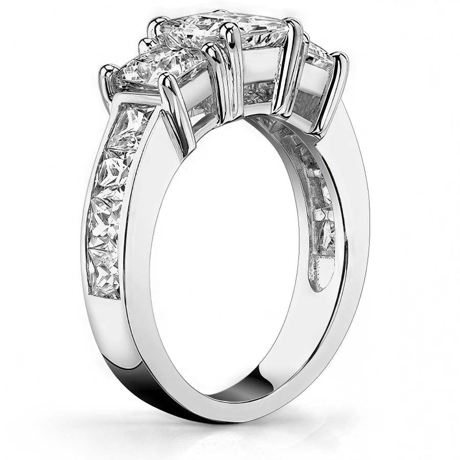 3.2ct (6.5mm/4mm) Princess cut Moissanite Three Stone Ring