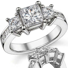 3.2ct (6.5mm/4mm) Princess cut Moissanite Three Stone Ring