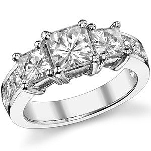 4.0ct (6mm/4.5mm) Princess cut Moissanite Three Stone Ring