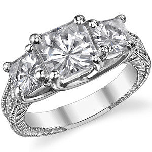 4.0ct (7mm/5mm) Antique Princess cut Moissanite 3 Stone Ring