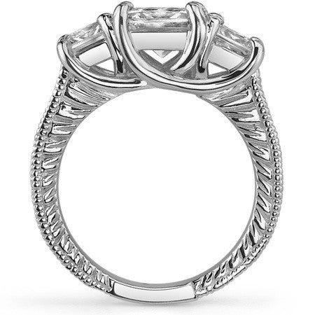 4.0ct (7mm/5mm) Antique Princess cut Moissanite 3 Stone Ring