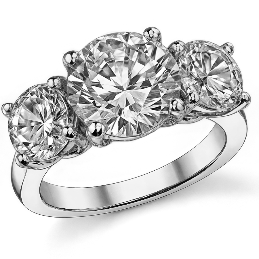 5ct (9.0mm, 6.5mm) Three-Stone Round Brilliant Moissanite Ring