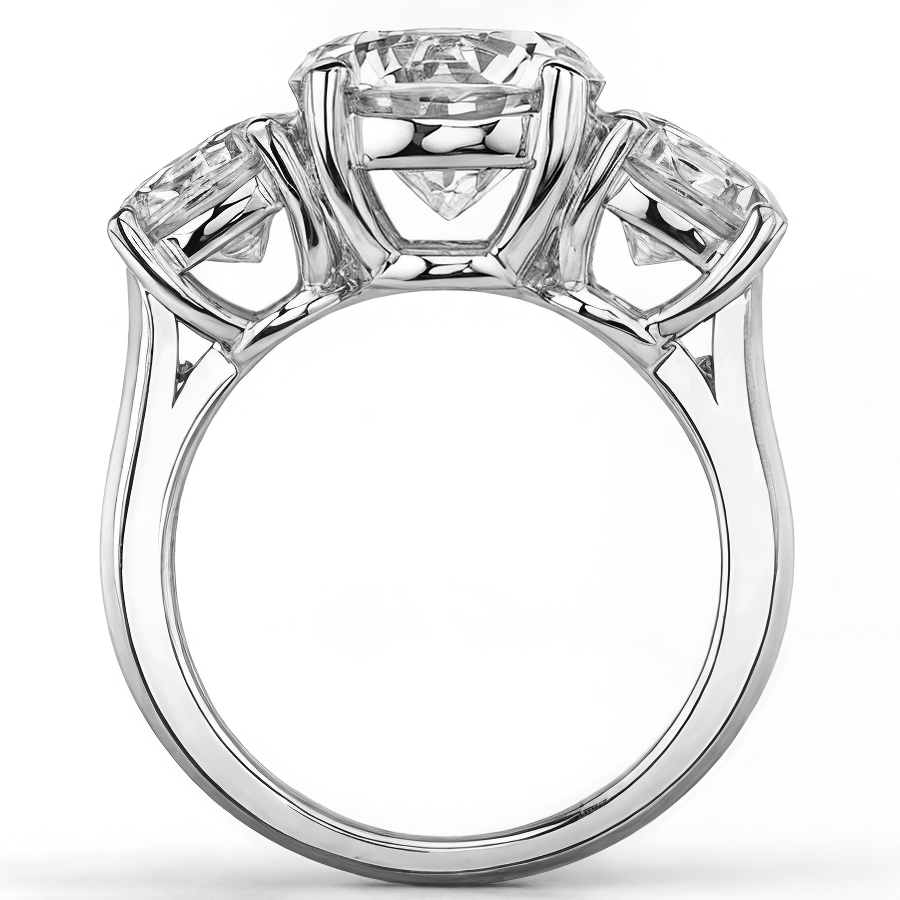 5ct (9.0mm, 6.5mm) Three-Stone Round Brilliant Moissanite Ring