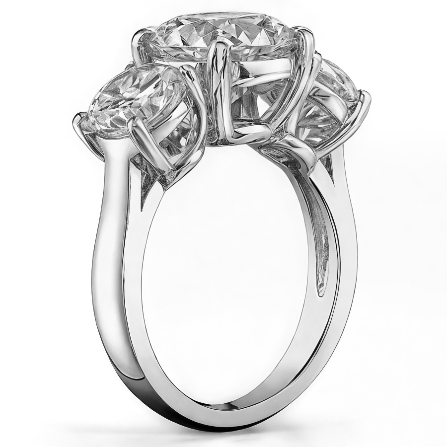 5ct (9.0mm, 6.5mm) Three-Stone Round Brilliant Moissanite Ring