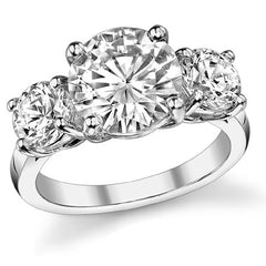 4.5ct(9.0mm,6.0mm) 3-Stone Round Brilliant Moissanite Ring
