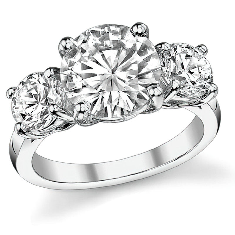 4.5ct(9.0mm,6.0mm) 3-Stone Round Brilliant Moissanite Ring