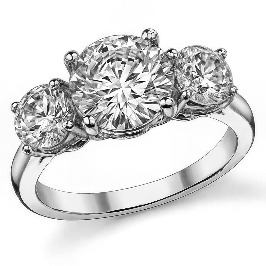 3.0ct(8.0mm,5.0mm) Three-Stone Round Brilliant Moissanite Ring