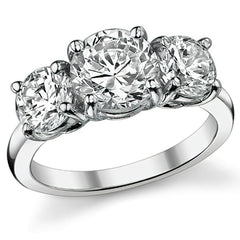 3.0ct(7.5mm,6.0mm) Three-Stone Round Brilliant Moissanite Ring