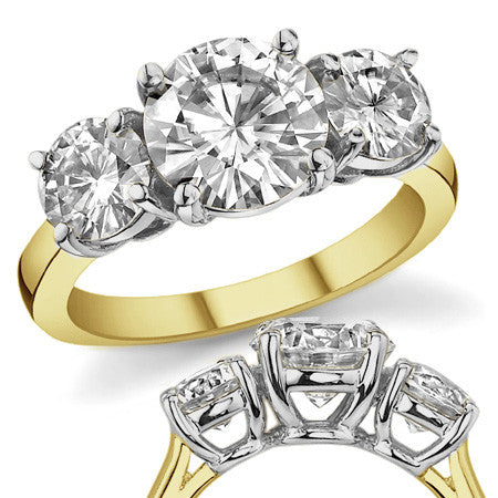 2.5ct(7.5mm,5.0mm) Three-Stone Round Brilliant Moissanite Ring