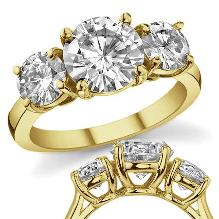 2.5ct(7.5mm,5.0mm) Three-Stone Round Brilliant Moissanite Ring