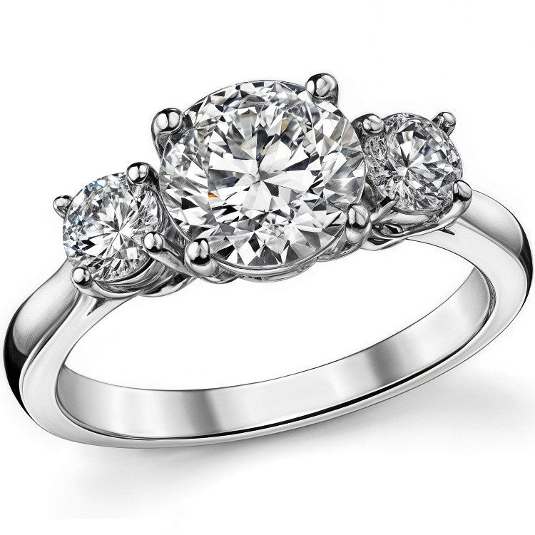 2.0ct(7.5mm,4.0mm) Three-Stone Round Brilliant Moissanite Ring