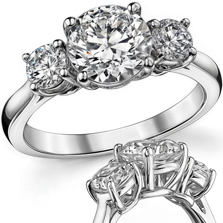 2.0ct(7.5mm,4.0mm) Three-Stone Round Brilliant Moissanite Ring