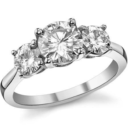 2.25ct(7mm,5mm) Three-Stone Round Brilliant Moissanite Ring