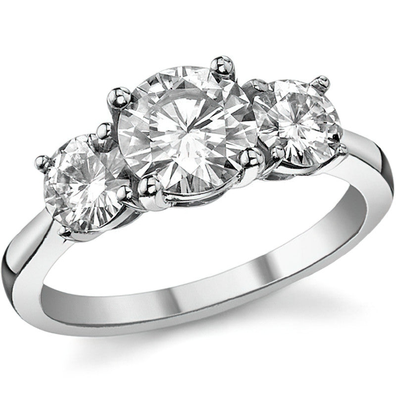 2.25ct(7mm,5mm) Three-Stone Round Brilliant Moissanite Ring