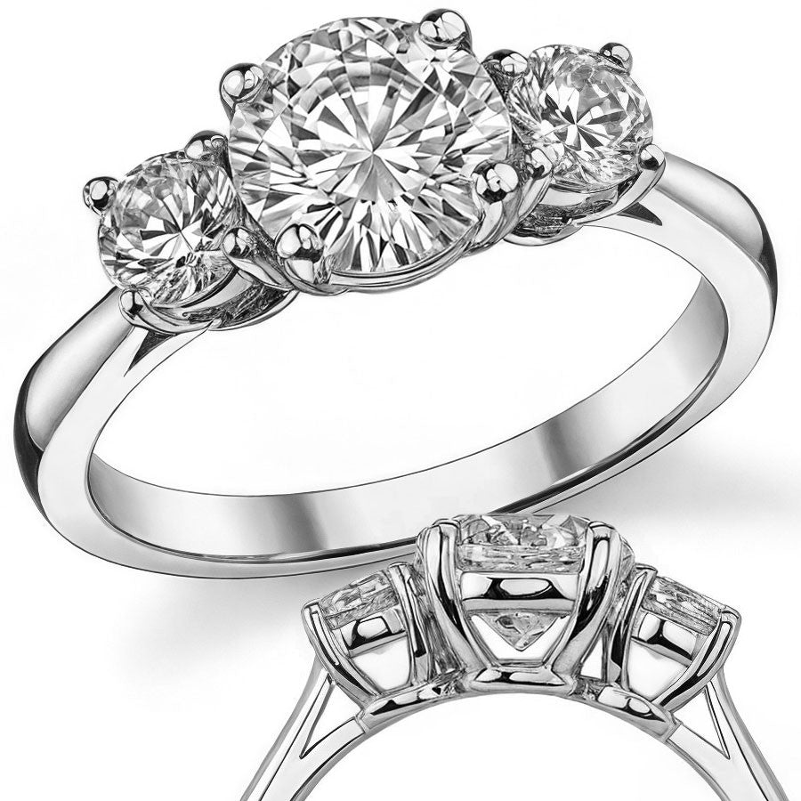 1.75ct(7mm,4mm) Three-Stone Round Brilliant Moissanite Ring